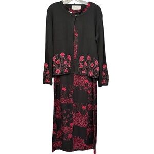 Sarah Elizabeth 2-Piece Dress & Cardigan Set Black Red Beaded Size 8